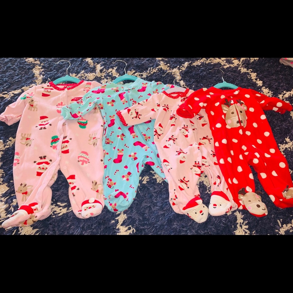 Set of 4 newborn and 0-3 Christmas pajamas